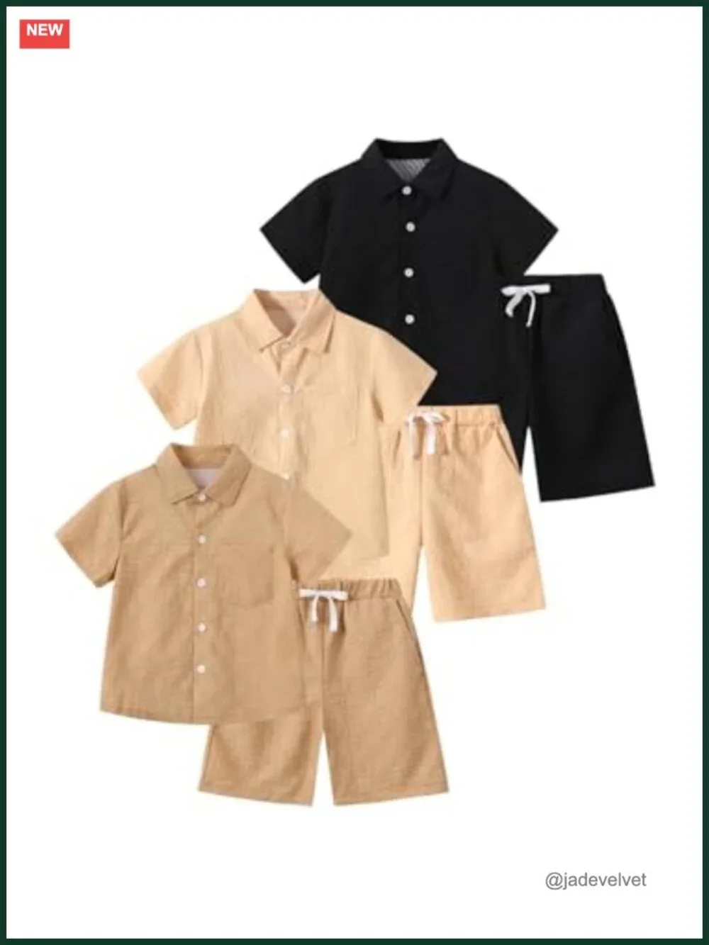 6-Piece Boys Button Down Shirt & Shorts Set Short Sleeve Textured